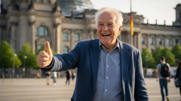 "Danke, Bundesregierung", lacht der Rentner (KI-generiert).